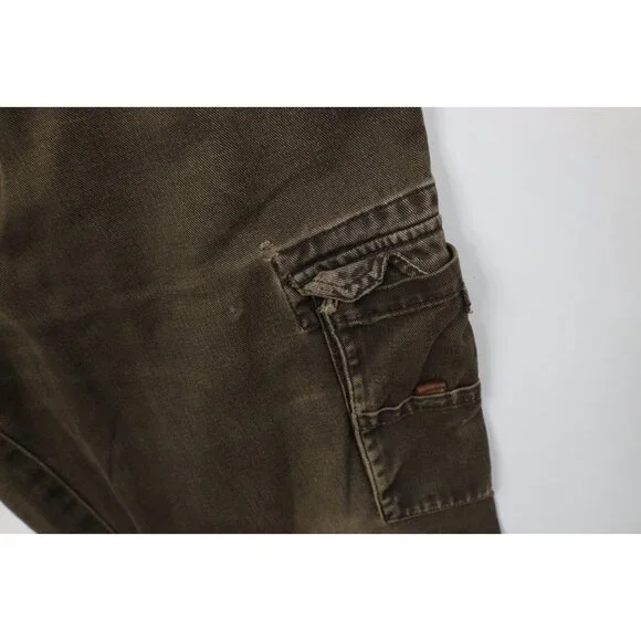 Vintage 90s Woolrich Mens 34x29 Thrashed Wide Leg Denim Cargo Jeans Breen Cotton